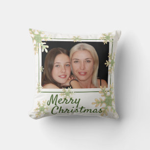 Modern Snowflakes Pattern Christmas Holiday Photo Throw Pillow