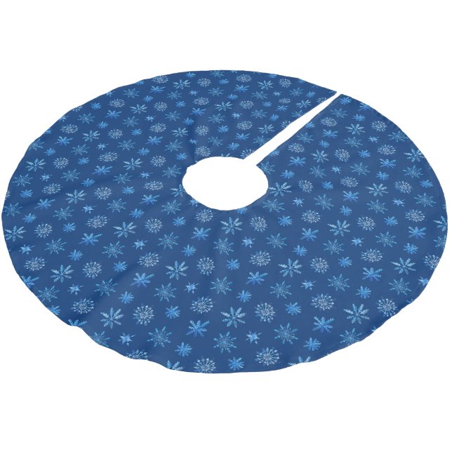 Modern snowflakes pattern elegant navy blue brushed polyester tree skirt (Angled)