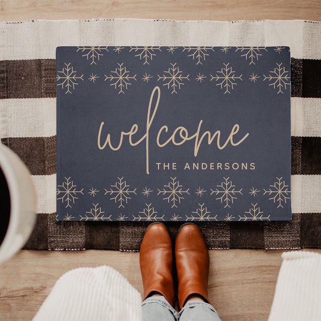Modern Snowflakes Personalized Welcome Doormat (Creator Uploaded)