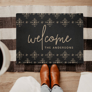 Modern Snowflakes Personalized Welcome Doormat