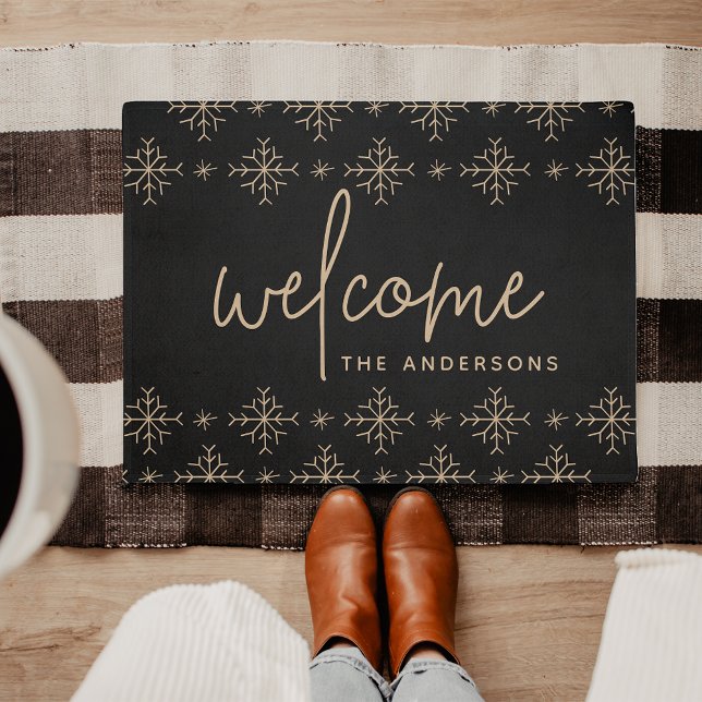Modern Snowflakes Personalized Welcome Doormat (Creator Uploaded)