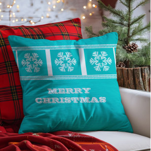 Modern Snowflakes Pillow, Aqua Throw Pillow