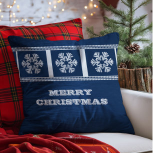 Modern Snowflakes Pillow, Blue Throw Pillow