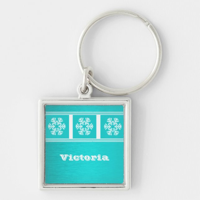 Modern Snowflakes Premium Keychain, Aqua Keychain (Front)
