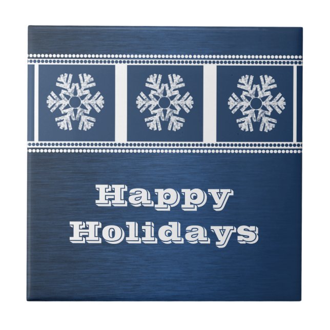 Modern Snowflakes Tile, Blue Ceramic Tile (Front)
