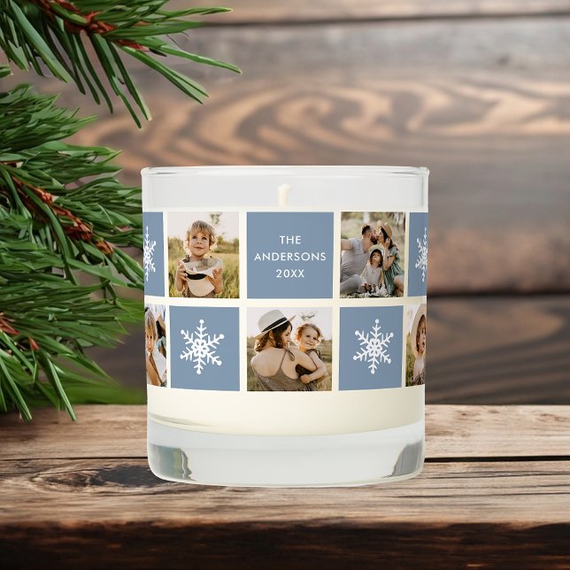 Modern Snowflakes Winter Blue 10 Photo Collage Scented Candle (Creator Uploaded)