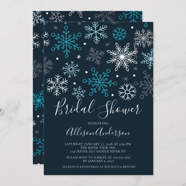 Modern Snowflakes Winter Bridal Shower Invitation (Front/Back)
