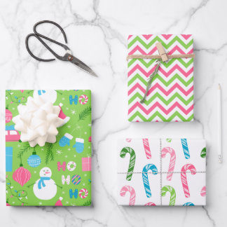 Modern Snowman and Pink & Green Christmas Decor Wrapping Paper Sheets