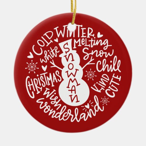 Modern Snowman Christmas Typography Jingle Bells Ceramic Ornament