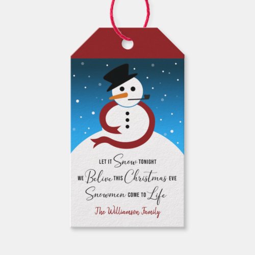 Modern Snowman Haiku Traditional Christmas Color Gift Tags