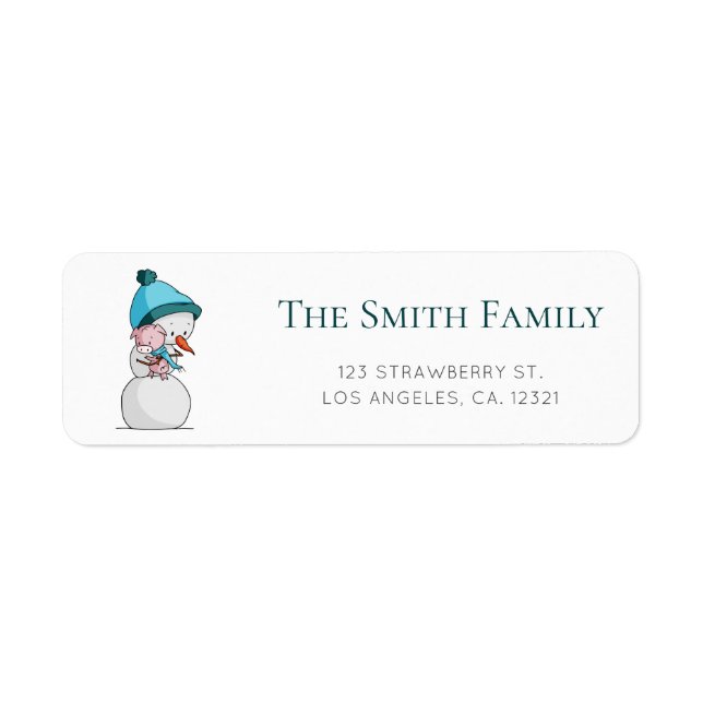 Modern Snowman Pig Winter Return Address Label (Front)