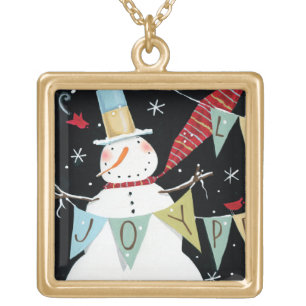 Modern Snowmen Love, Joy, Peace Gold Plated Necklace