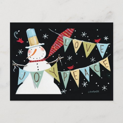 Modern Snowmen Love Joy Peace Holiday Postcard