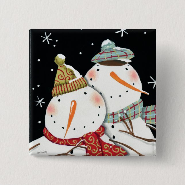 Modern Snowmen Smiles Button (Front)