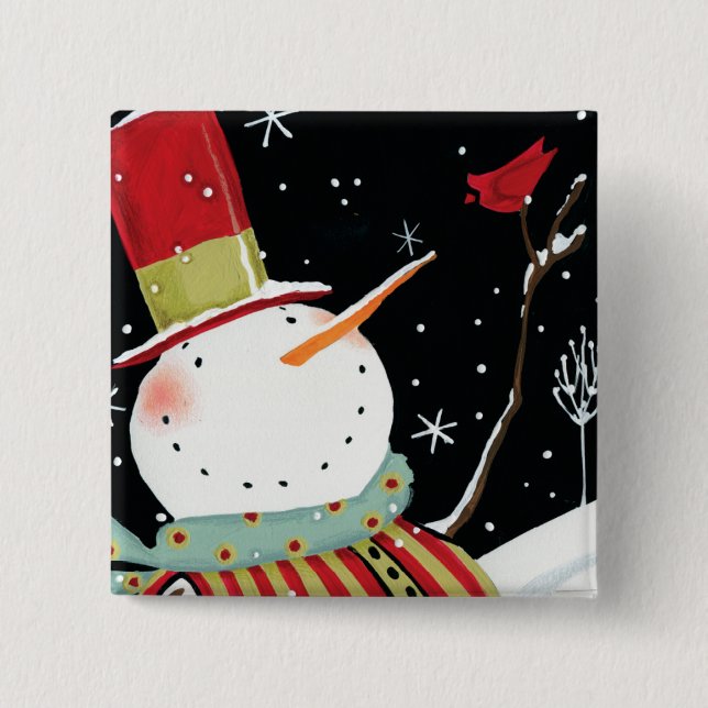 Modern Snowmen Winter Home Pinback Button (Front)