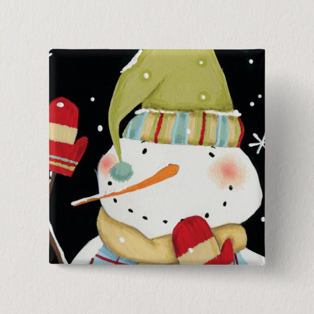 Modern Snowmen with Mittens Button (Front)