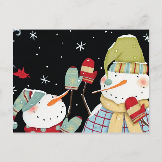 Modern Snowmen with Mittens Postcard (Front)