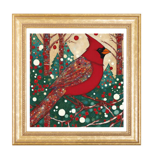 Modern Snowy Christmas Cardinal Red Bird Photo Print