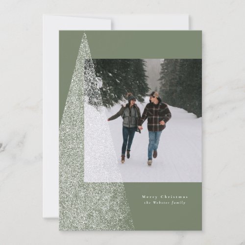 Modern snowy Christmas tree holiday photo card