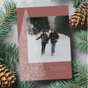Modern snowy Christmas tree one photo stylish Holiday Card