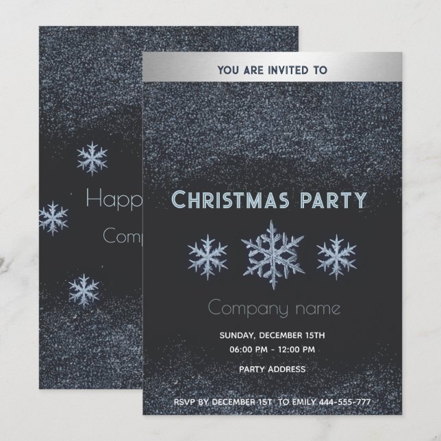 Modern snowy  snowflakes corporate Christmas party Invitation (Front/Back)