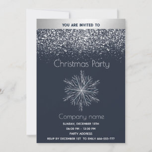 Modern snowy watercolor snowflake Christmas party Invitation