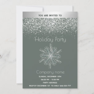 Modern snowy watercolor snowflake Holiday party Invitation