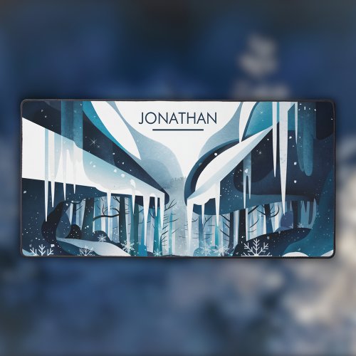 Modern Snowy Winter Landscape Desk Mat