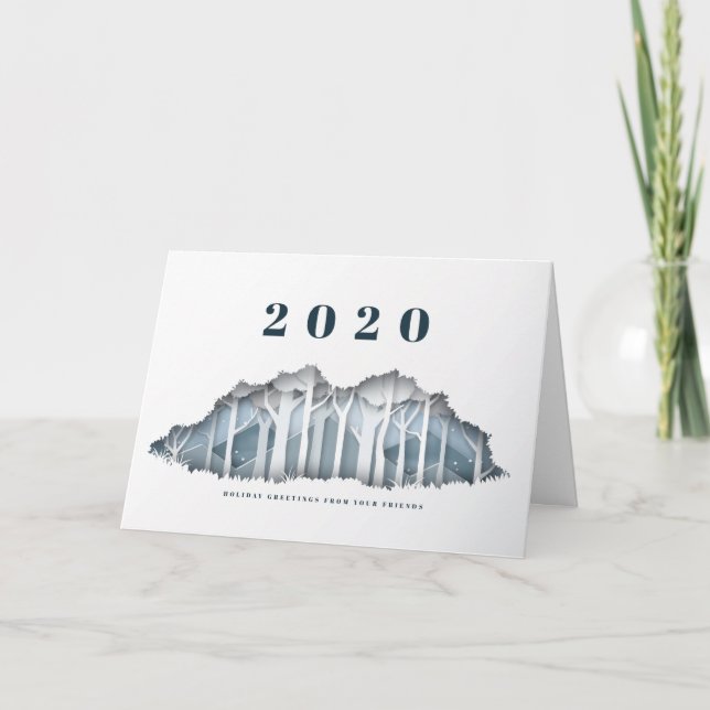 Modern Snowy Winter Scene | New Year's Greetings Holiday Card (Front)