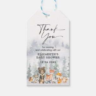 Modern Snowy Winter Woodland Thank You Favor Gift Tags