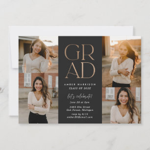Modern Soaring Grad Faux Rose Gold Graduation Invitation