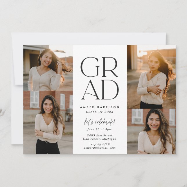 Modern Soaring Grad  | Photo Collage Graduation Invitation (Front)