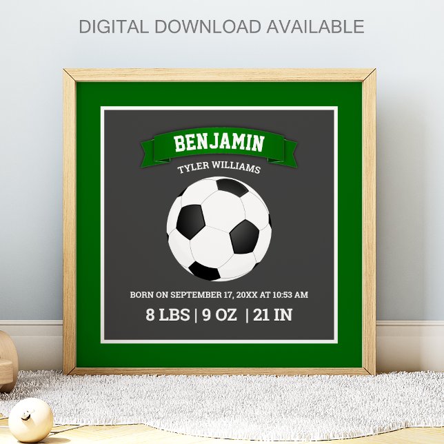 Modern Soccer Ball Baby Birth Stats Poster (Creator Uploaded)