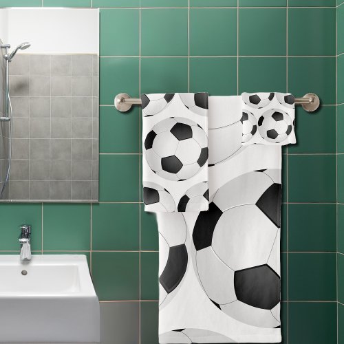 modern soccer ball pattern bath towel set