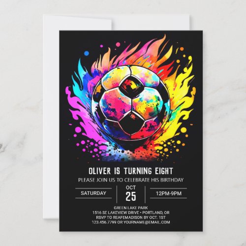 Modern Soccer Childrens Editable Birthday Invitation