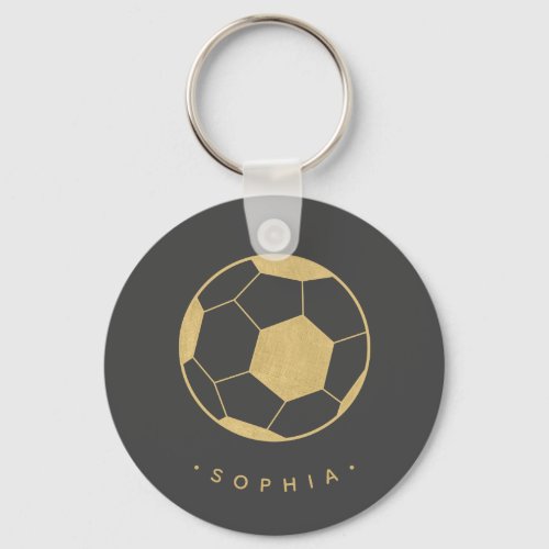 Modern Soccer in Black and Gold Personalized Keychain