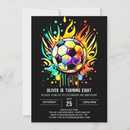 Modern Soccer Kids Watercolor Birthday Invitation