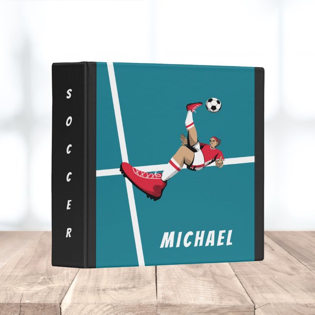 Modern Soccer Player Graphic Illustration Boy Name 3 Ring Binder (Creator Uploaded)