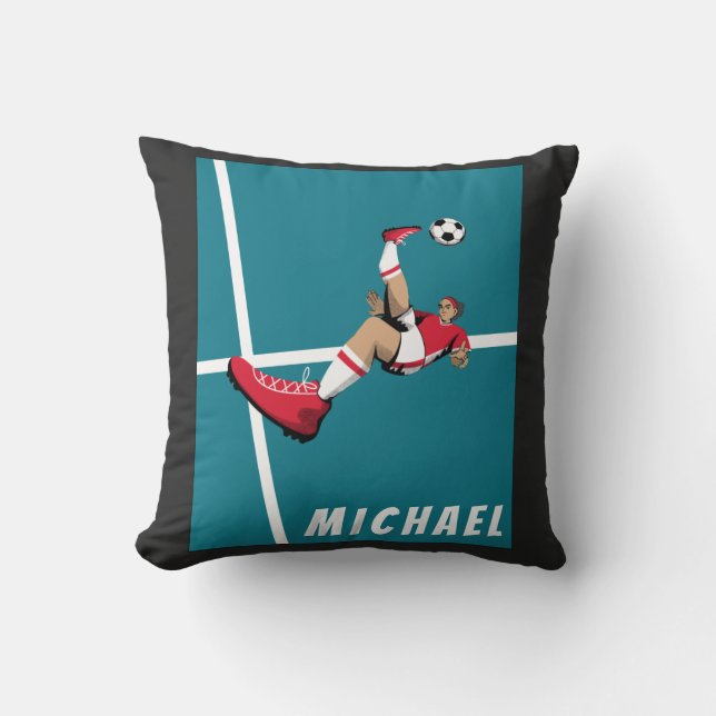 Modern Soccer Player Graphic Illustration Boy Name Throw Pillow (Front)