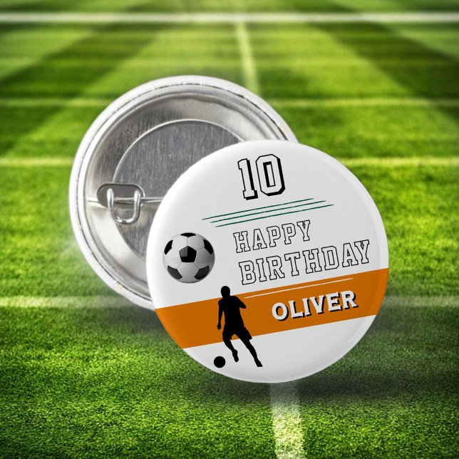 Modern Soccer Player Silhouette Happy Birthday Button (Creator Uploaded)