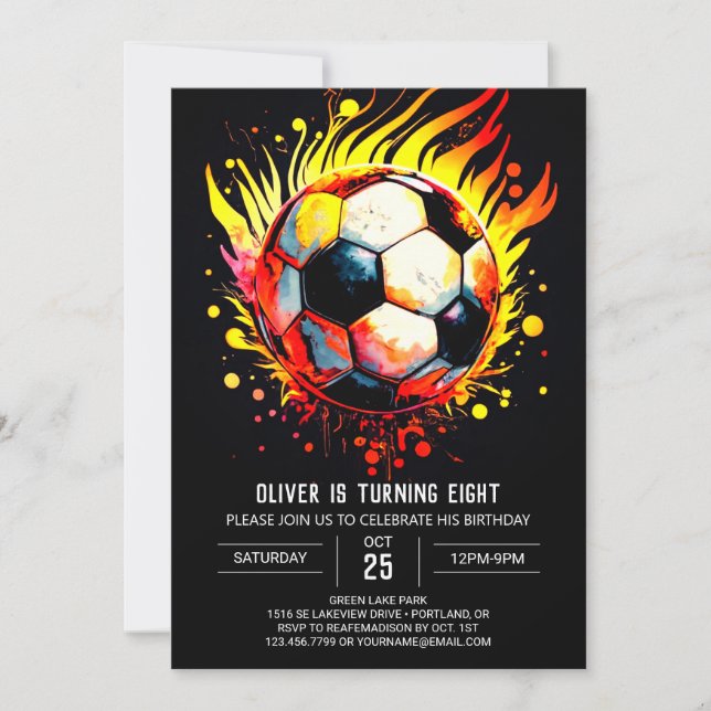 Modern Soccer Printable Kids Birthday Invitation (Front)