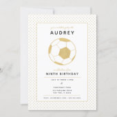 Modern Soccer Star White and Gold Sports Birthday Invitation (Front)