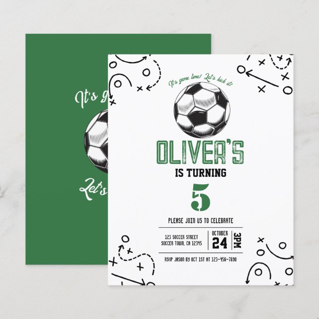 Modern Soccer Tactics Budget Birthday Invitation (Front/Back)