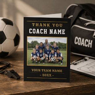 Modern Soccer Team Photo Coach Letterpress Thank You Card