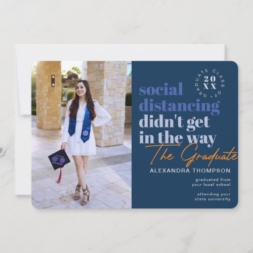 Modern Social Distance Navy Covid Photo Graduation Announcement