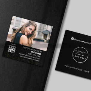 Modern social media add your logo photo QR code  S Square Business Card