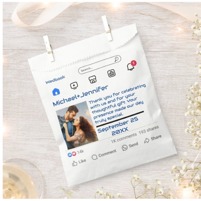 Modern Social Media Custom Message Wedding Favor Bag (Creator Uploaded)