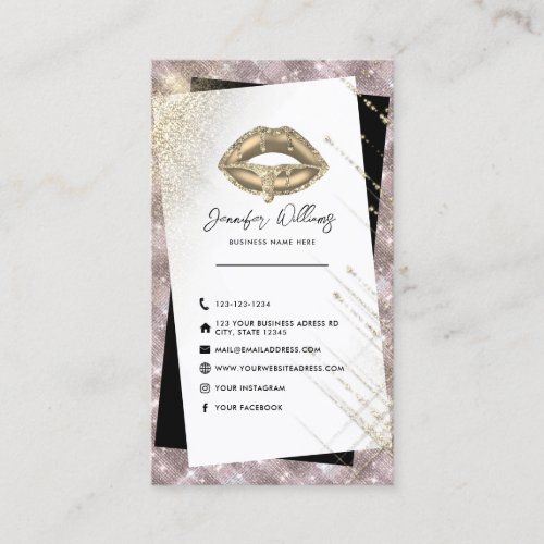 Modern Social Media Icons Unique Gold Lips Beauty Business Card