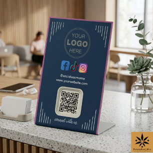 Modern Social Media Instagram Facebook QR Code Pedestal Sign