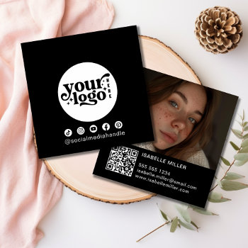 Modern Social Media Logo Photo Qr Code Square Business Card by thesmallbusinessshop at Zazzle